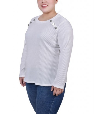 Plus Size Long Sleeve Ribbed Button Detail Top Ivory/Cream $16.76 Tops