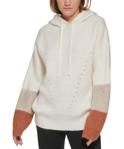 Women's Hooded Ribbed Colorblocked Sweater White $31.07 Sweaters