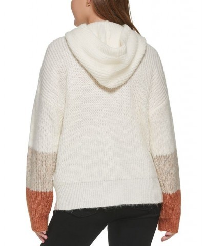 Women's Hooded Ribbed Colorblocked Sweater White $31.07 Sweaters