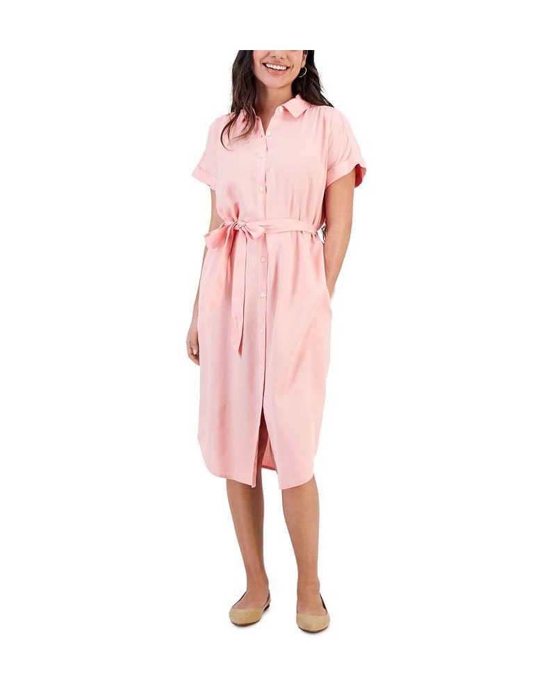 Petite Belted Woven Shirtdress Pink $14.94 Dresses