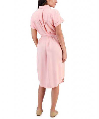 Petite Belted Woven Shirtdress Pink $14.94 Dresses