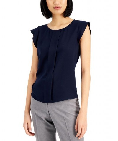 Pleated Flutter-Sleeve Top Blue $33.00 Tops