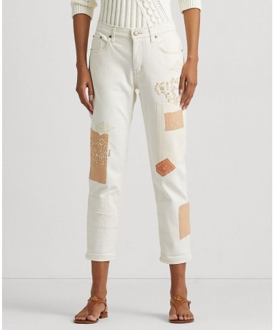 Women's Patchwork Relaxed Tapered Ankle Jeans Cream Wash $41.91 Jeans