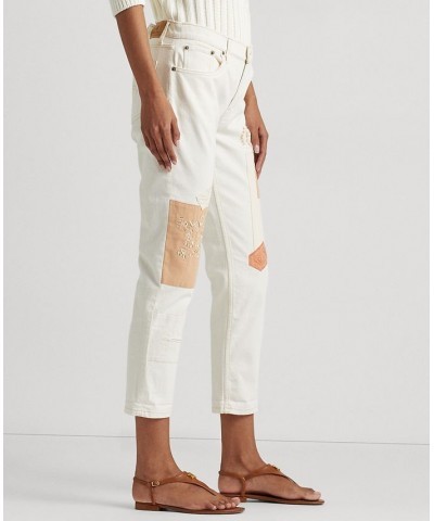 Women's Patchwork Relaxed Tapered Ankle Jeans Cream Wash $41.91 Jeans