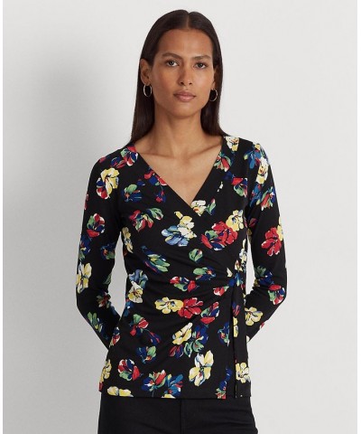 Women's Floral Stretch Jersey Top Black Multi $49.28 Tops