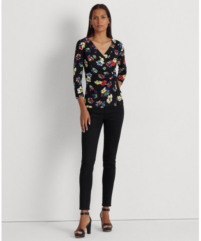 Women's Floral Stretch Jersey Top Black Multi $49.28 Tops