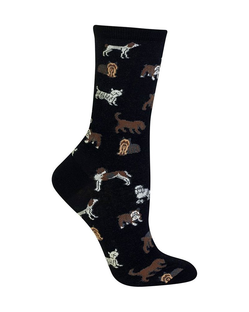 Women's Dogs Fashion Crew Socks Black $10.26 Socks