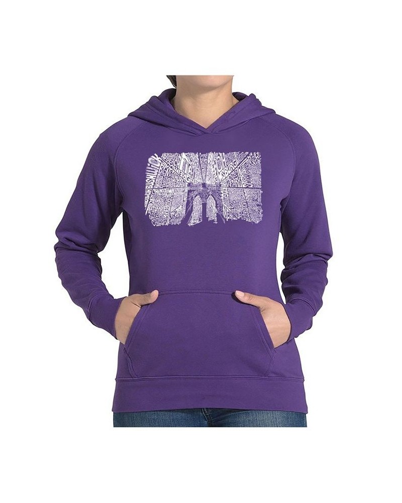Women's Word Art Hooded Sweatshirt - Brooklyn Bridge Purple $28.80 Sweatshirts