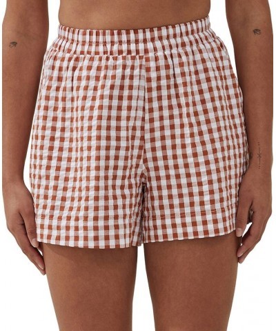 Juniors' Relaxed Cotton Beach Shorts Cover-Up Neutral Gingham $23.99 Swimsuits