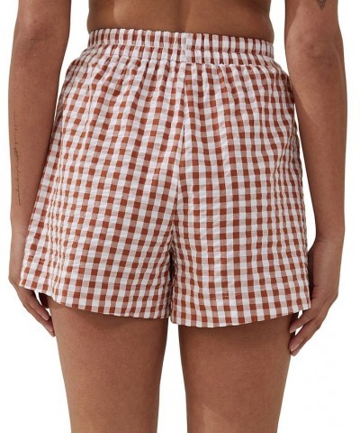 Juniors' Relaxed Cotton Beach Shorts Cover-Up Neutral Gingham $23.99 Swimsuits
