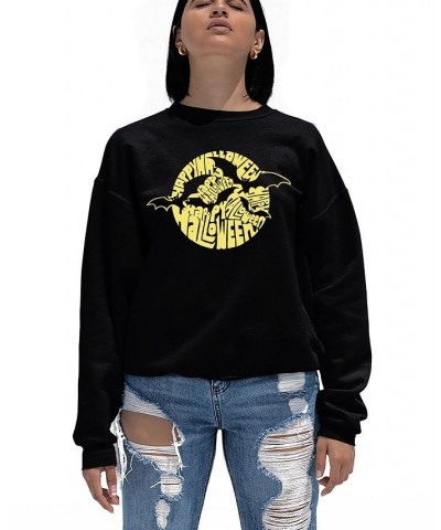 Women's Halloween Bats Word Art Crew Neck Sweatshirt Black $24.00 Tops
