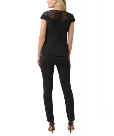 Women's Beaded Cap-Sleeve Illusion Top Black $36.56 Tops