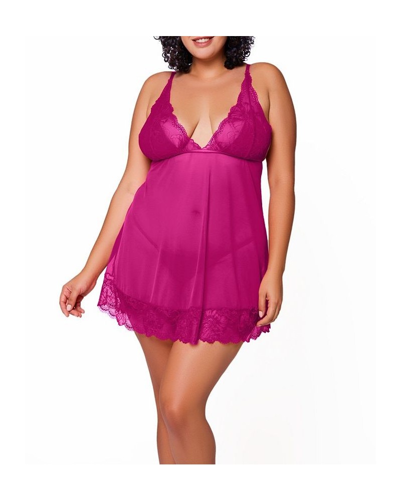 Plus Size Cecily Lace and Mesh Baby Doll Fuchsia $32.60 Lingerie