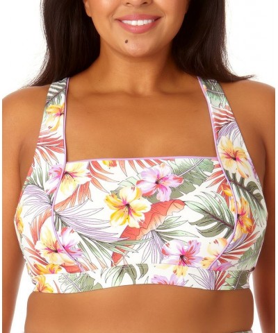 Salt + Cove Plus Size Printed Cross-Back Swim Top White Multi $18.00 Swimsuits