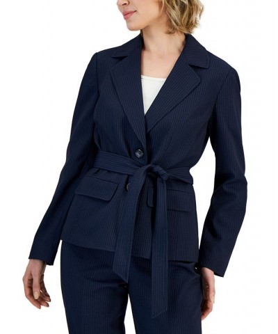 Women's Belted Pinstripe Blazer & Pants Gray $69.70 Suits