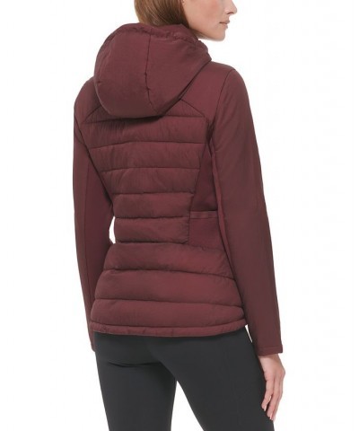 Women's Hooded Mix Media Coat Red $48.10 Coats
