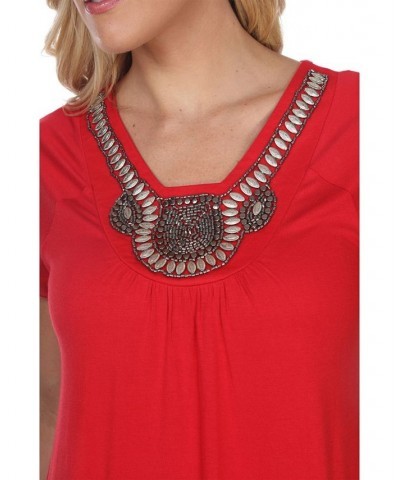 Women's Fenella Embellished Tunic top Red $28.09 Tops