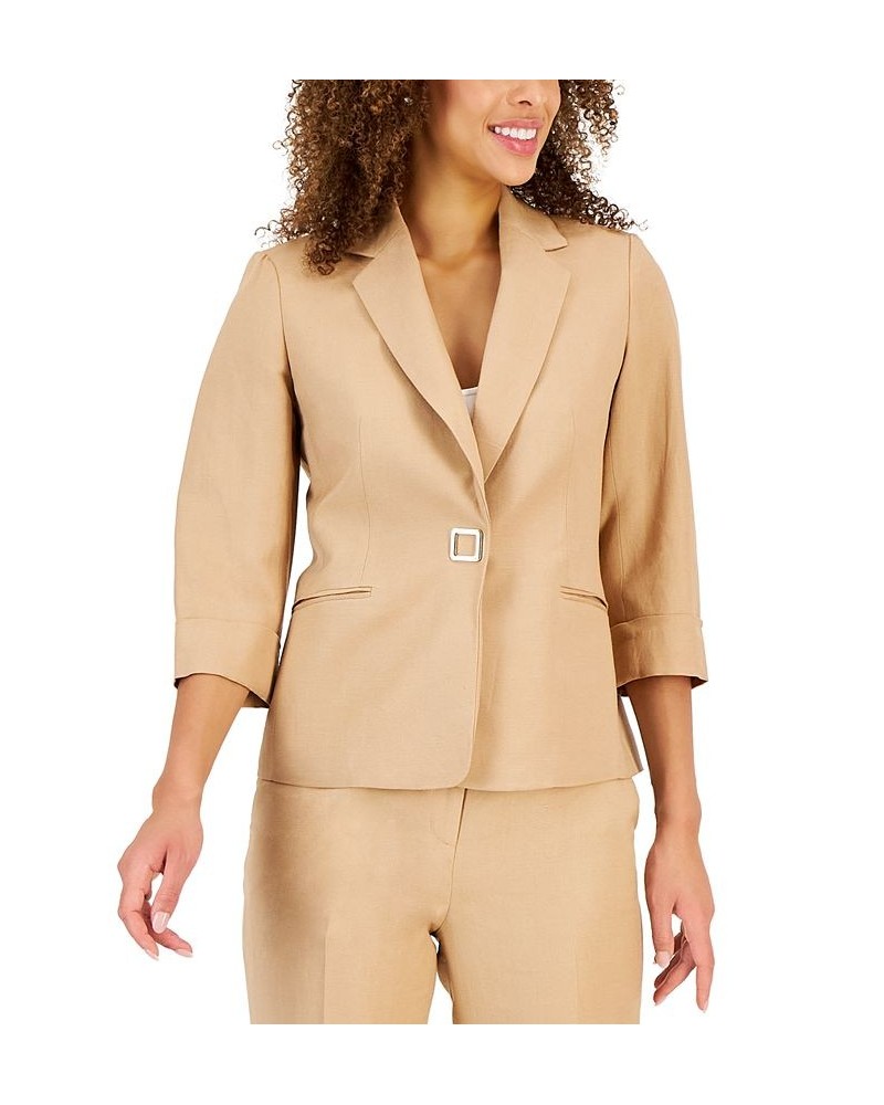 Women's Button-Front 3/4-Sleeve Notch-Lapel Blazer Sesame $47.26 Jackets