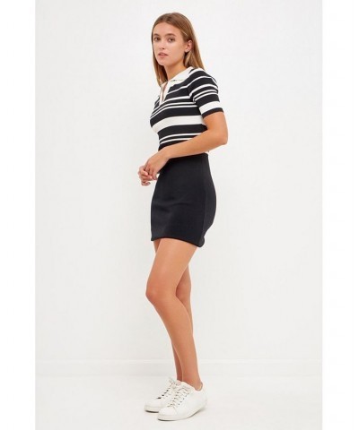 Women's Striped Polo Knit Dress Black/ivory $34.00 Dresses