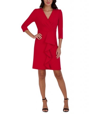 Women's Pleated Ruffled-Front Sheath Dress Red $61.92 Dresses