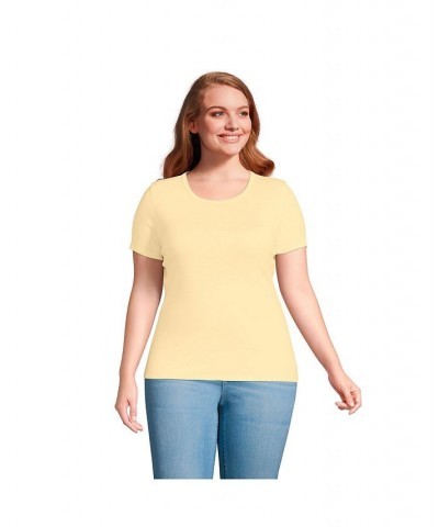Women's Plus Size Cotton Rib Short Sleeve Crewneck T-shirt Golden candle light $18.43 Tops
