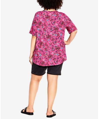Plus Size Pleat Print Knit Top Jacobean Fuchsia $30.68 Tops