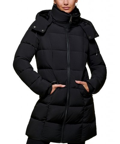 Petite Faux-Leather-Trim Hooded Puffer Coat Black $85.50 Coats