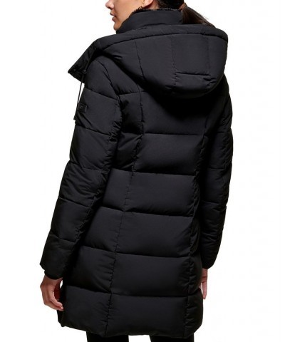 Petite Faux-Leather-Trim Hooded Puffer Coat Black $85.50 Coats