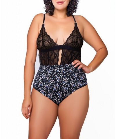 Plus Size Jasmine Lace and Printed Spandex Teddy Navy, Black $33.58 Lingerie
