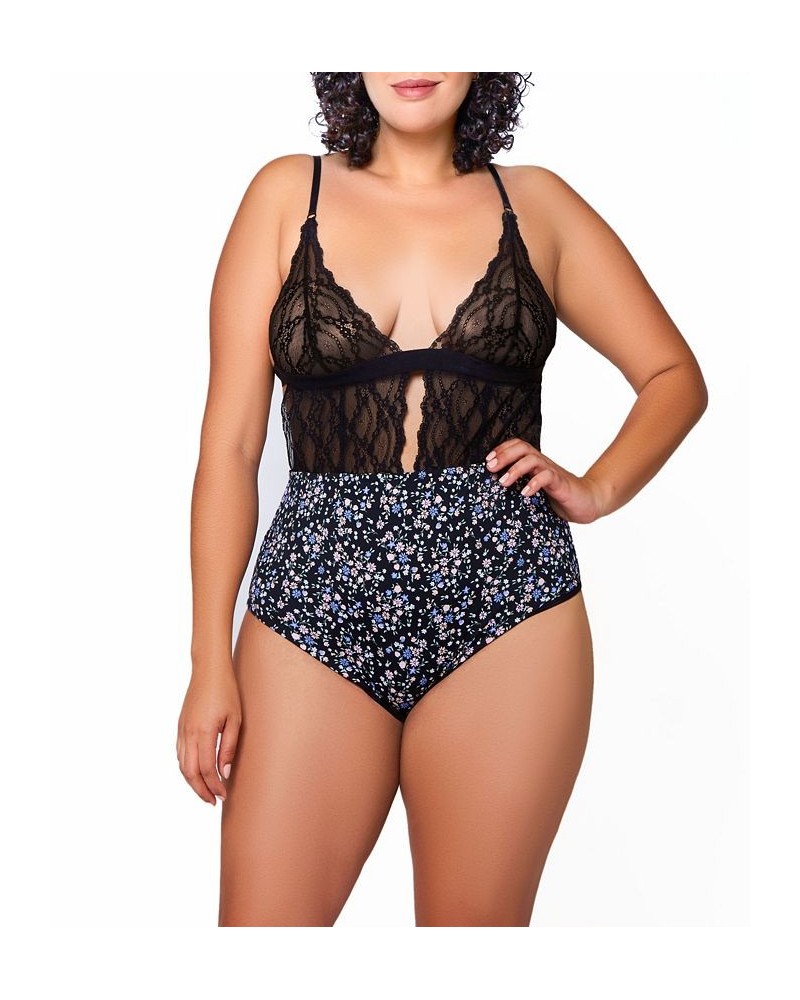 Plus Size Jasmine Lace and Printed Spandex Teddy Navy, Black $33.58 Lingerie