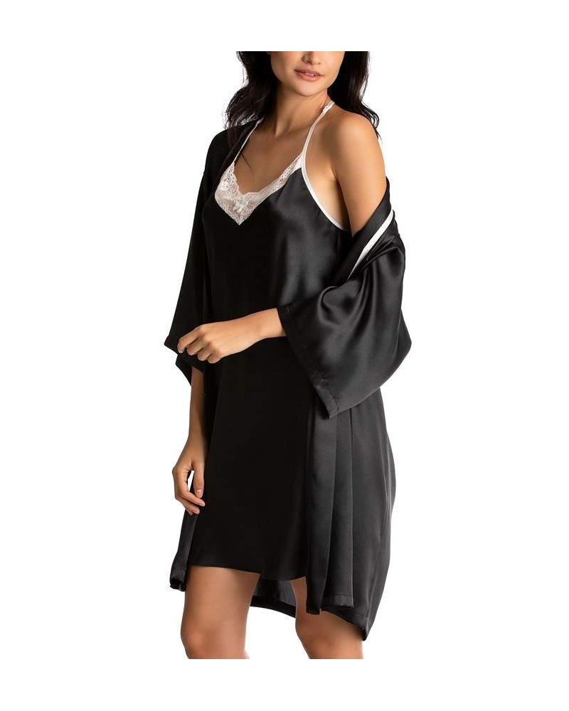Mrs' Satin Wrap Bridal Robe Chemise Nightgown Set Black $21.99 Sleepwear