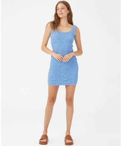 Women's Scrunchie Bodycon Mini Dress Blue $30.10 Dresses