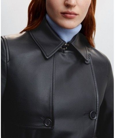 Women's Leather-Effect Trench Coat Black $54.00 Coats