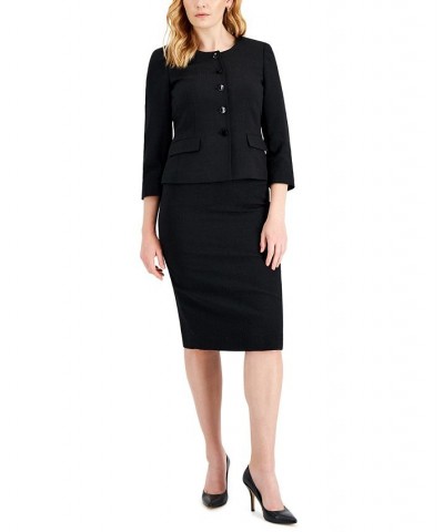 Women's Snap Front Skirt Suit Regular and Petite Sizes Black $63.00 Skirts
