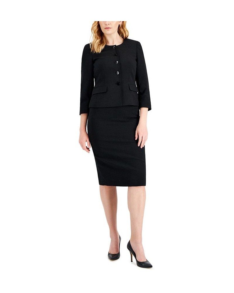 Women's Snap Front Skirt Suit Regular and Petite Sizes Black $63.00 Skirts