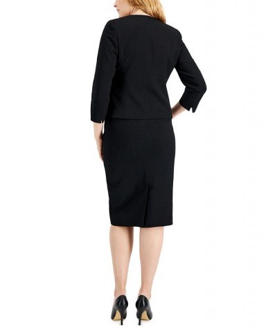 Women's Snap Front Skirt Suit Regular and Petite Sizes Black $63.00 Skirts