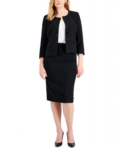 Women's Snap Front Skirt Suit Regular and Petite Sizes Black $63.00 Skirts