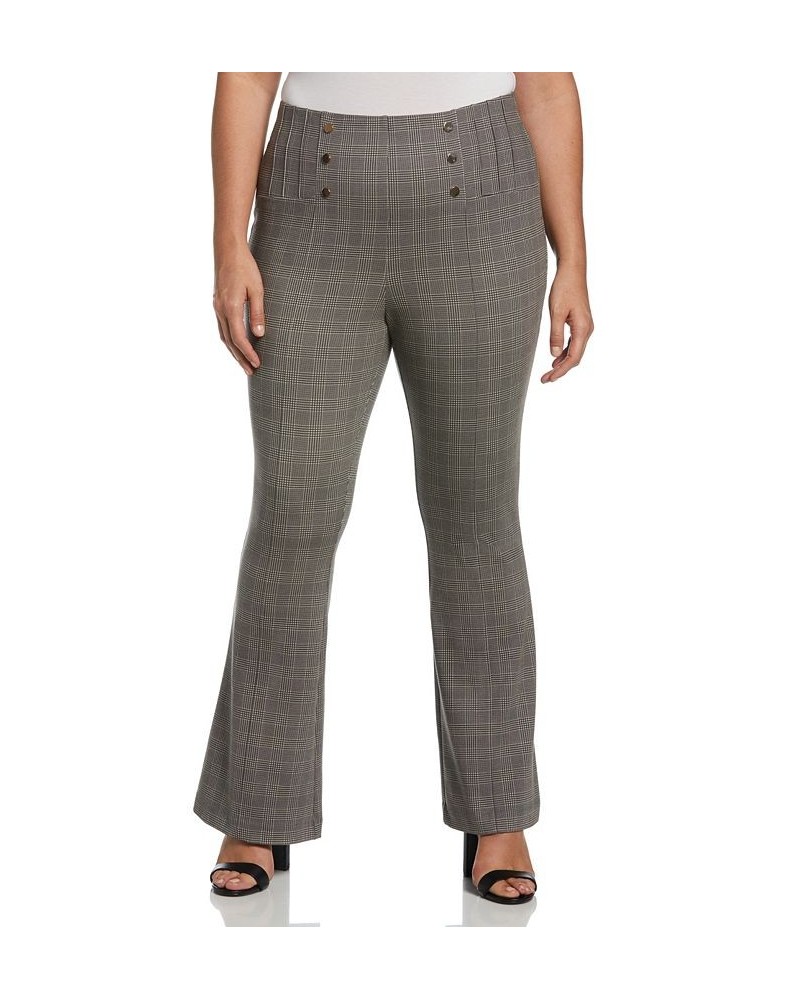 Plus Size Button Detail Plaid Bootcut Pants Stone $42.51 Pants