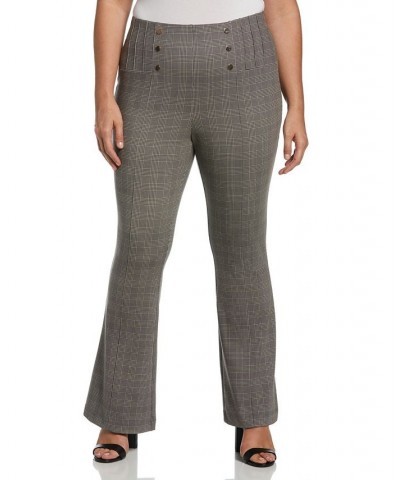 Plus Size Button Detail Plaid Bootcut Pants Stone $42.51 Pants