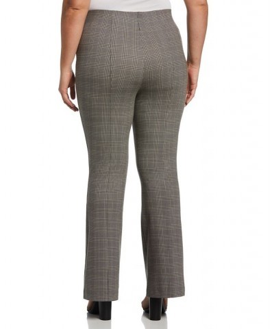 Plus Size Button Detail Plaid Bootcut Pants Stone $42.51 Pants