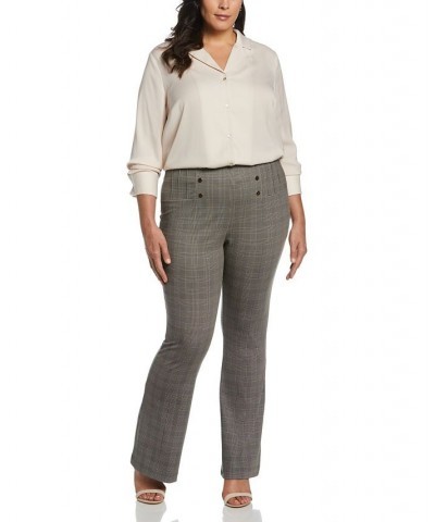 Plus Size Button Detail Plaid Bootcut Pants Stone $42.51 Pants