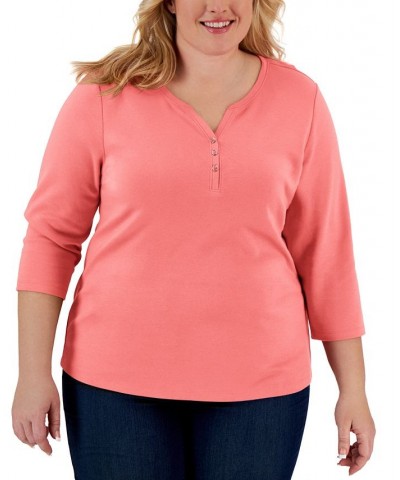 Plus Size 3/4-Sleeve Henley Top New Red Amore $8.79 Tops