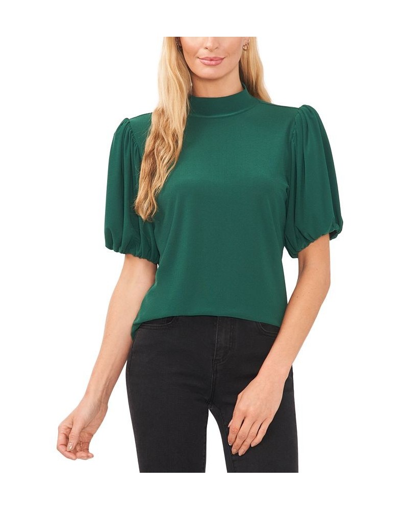 Women's Mock-Neck Short-Balloon-Sleeve Top Alpine Green $23.61 Tops