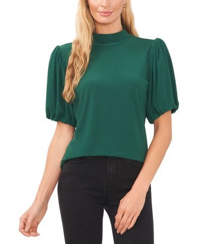 Women's Mock-Neck Short-Balloon-Sleeve Top Alpine Green $23.61 Tops