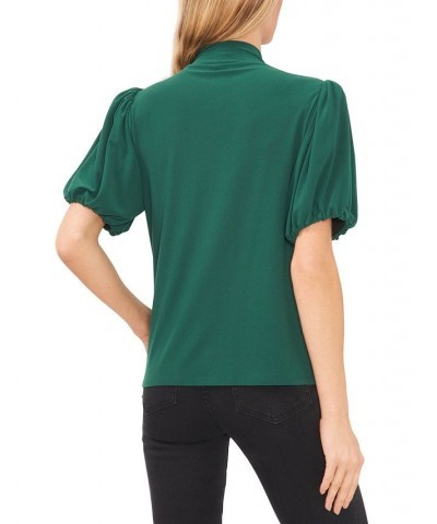 Women's Mock-Neck Short-Balloon-Sleeve Top Alpine Green $23.61 Tops