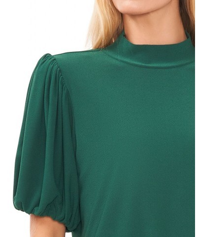 Women's Mock-Neck Short-Balloon-Sleeve Top Alpine Green $23.61 Tops