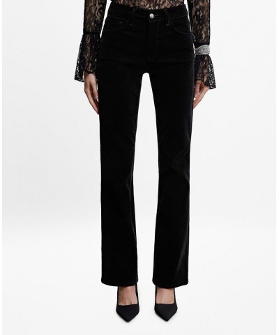Women's Corduroy Straight Medium Waist Jeans Black $41.80 Jeans