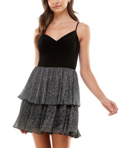 Juniors' Velvet-Bodice Tiered-Skirt Dress Black/Silver $12.36 Dresses