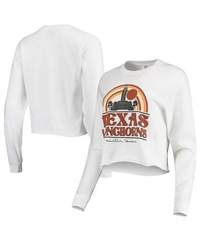 Women's White Texas Longhorns Retro Campus Crop Long Sleeve T-shirt White $25.85 Tops