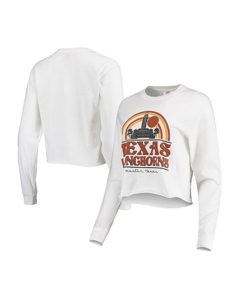 Women's White Texas Longhorns Retro Campus Crop Long Sleeve T-shirt White $25.85 Tops